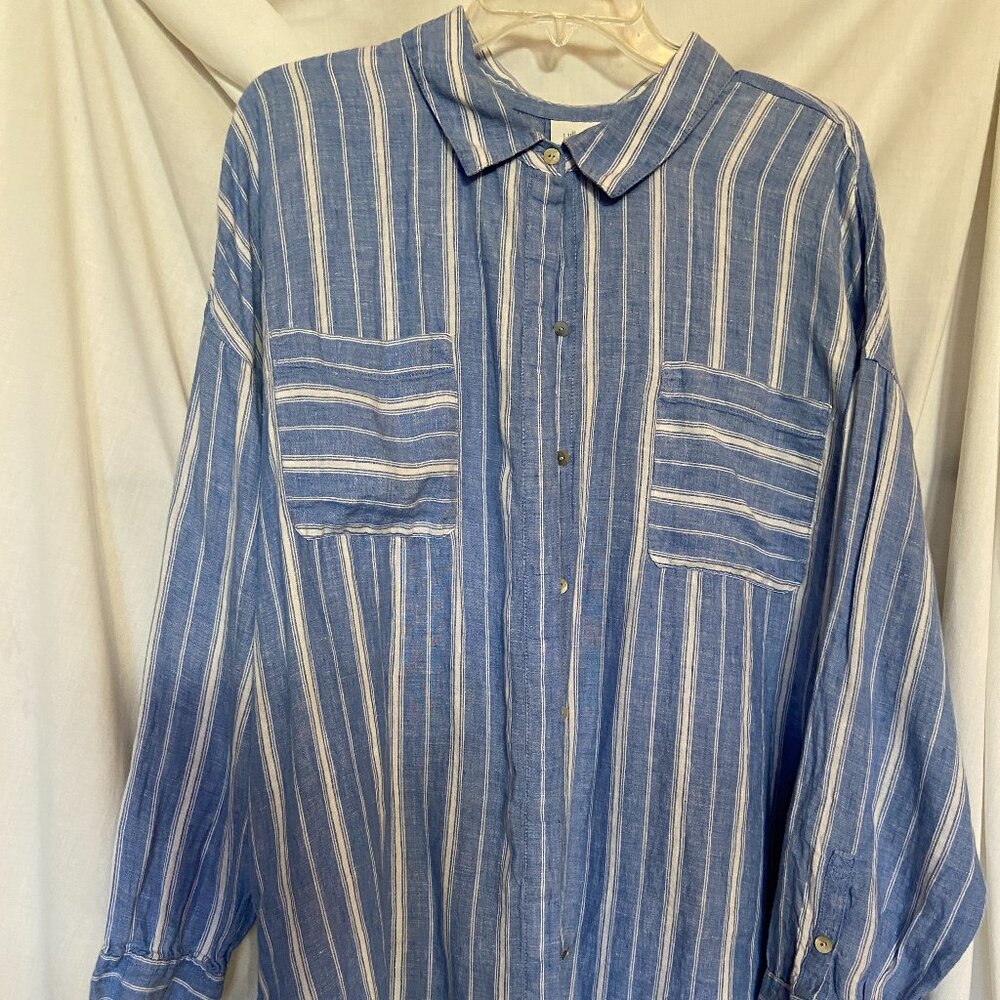 J. Jill 100% Linen Striped Button-Up